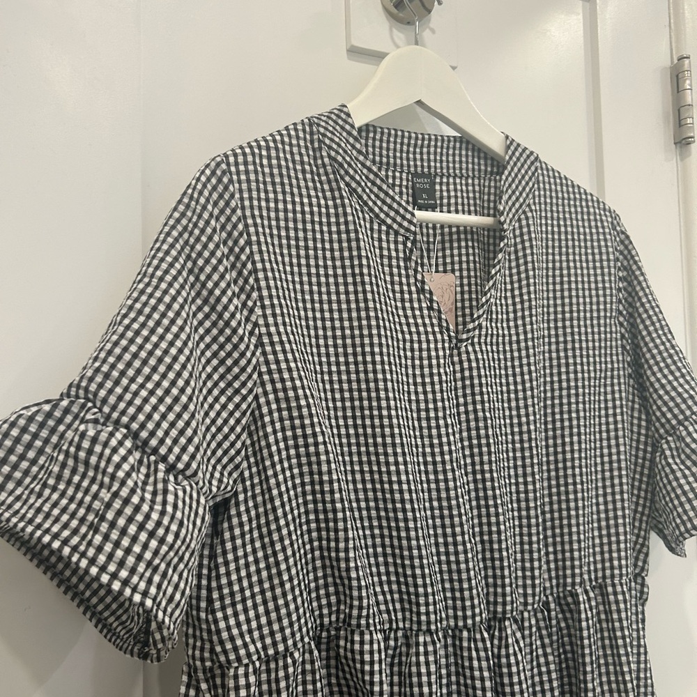 Loose Modest Black and White Gingham Classic Dress Professional Summer Ladies